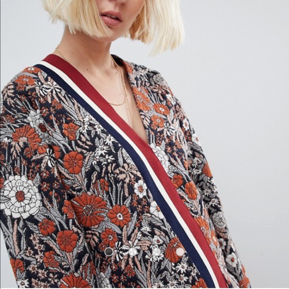 ASOS 4 floral v-neck jacket co-ord sweat top flowers orange red pullover boho